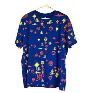 Marvel T-shirt Men's Size XL Captain Marvel All Over Print Blue Graphic Tee